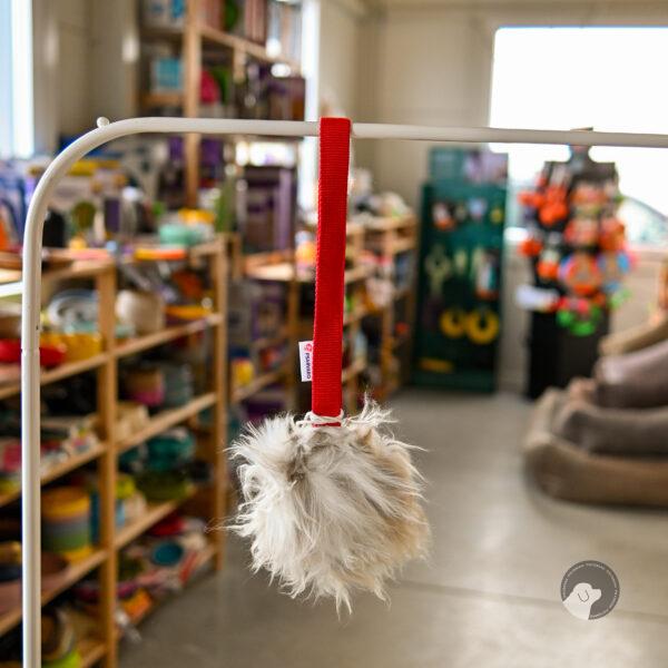 PSARVARD miękka piłka owcza z rączką zabawka dla psa na czerwonej taśmie