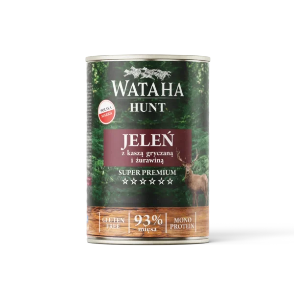 Wataha Hunt Jeleń z Kaszą Gryczaną i Żurawiną – mokra karma 400 g