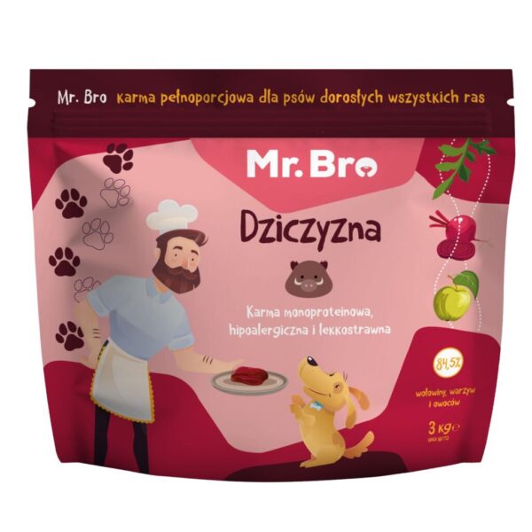 Mr. Bro Monoproteinowa Sucha Karma Dla Psów Dorosłych Z dziczyzną 3 kg