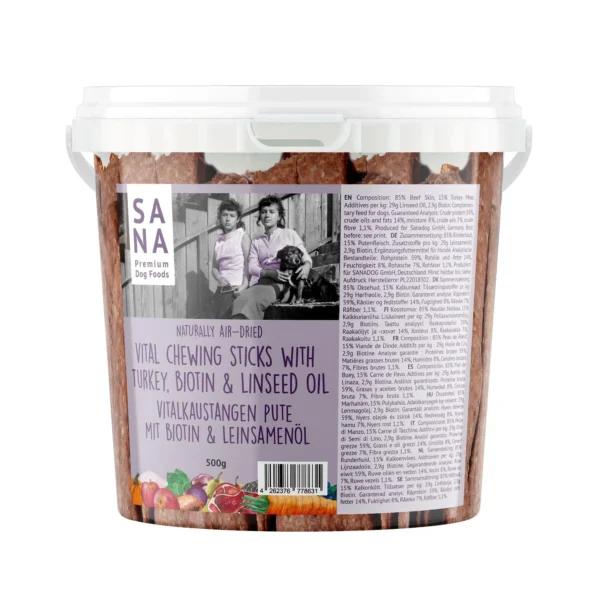 SANADOG Vital Chewing Sticks Paluszki do żucia z wołowiną, indykiem, biotyną i olejem lnianym (500g)
