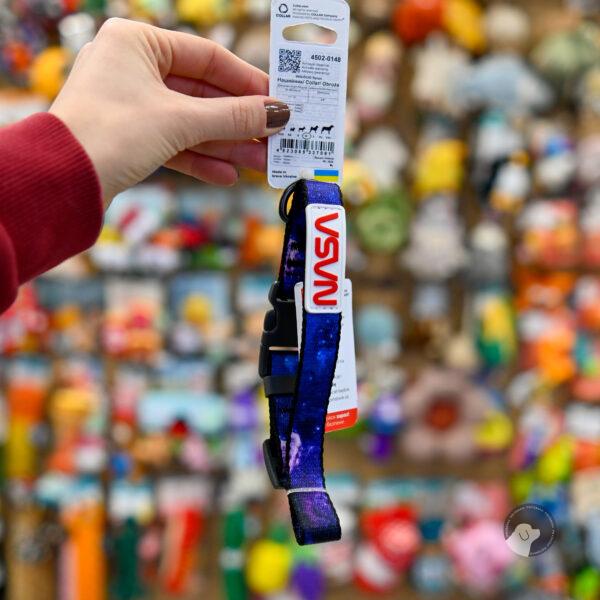 Obroża dla psa nylonowa WAUDOG Nylon z paszportem QR, wzór kosmos "NASA21" rozm M szer 20 mm