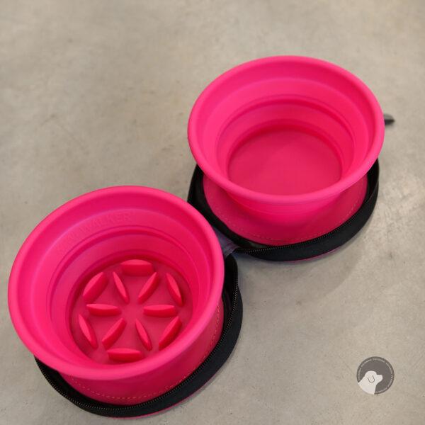 Kiwi Walker TRAVEL DOUBLE BOWL SLOWFEEDER miski turystyczne różowe