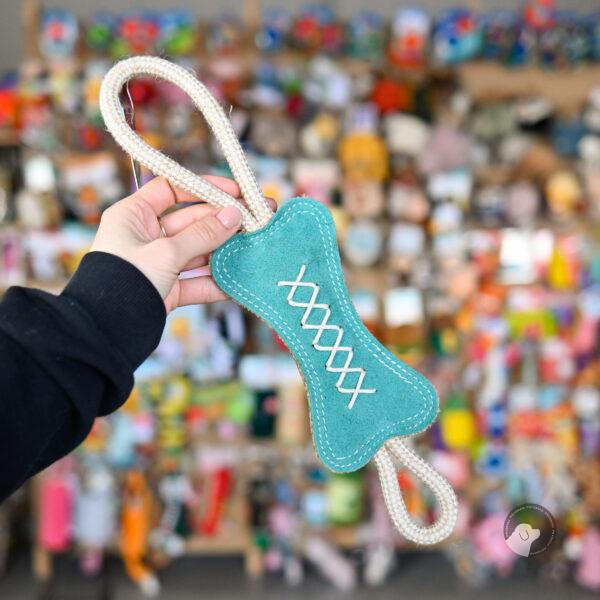 BARRY KING Szarpak dla psa kość skórzana ze sznurkami 20 x 7 cm