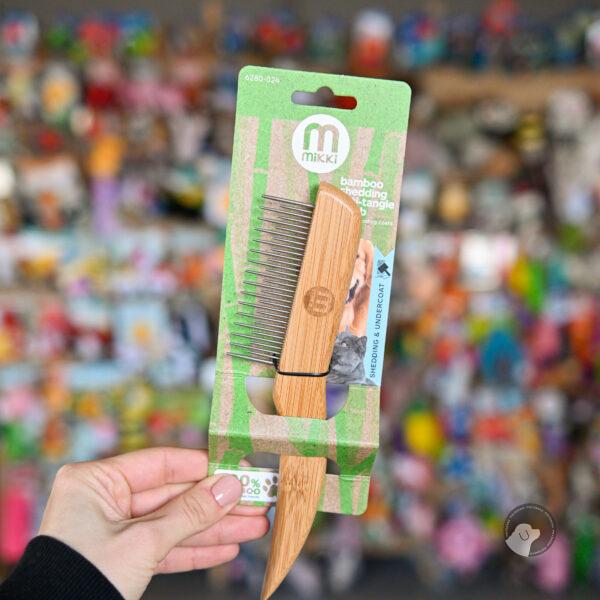 Mikki Bamboo Shedding Anti-Tangle Comb - bambusowy grzebień z mieszanym rozstawem zębów, obrotowe piny
