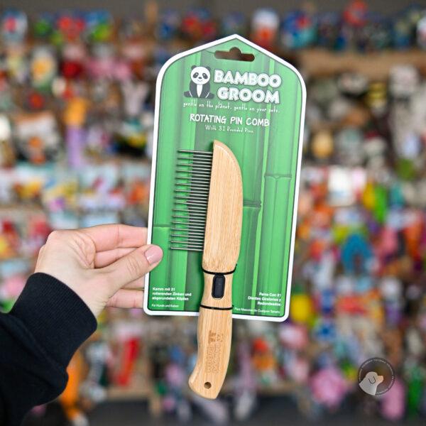 Bamboo Groom Rotating Pin Comb with 31 Pins - bambusowy grzebień dla psa i kota, 31 obrotowych pinów