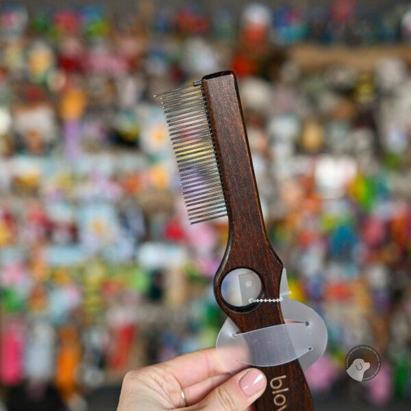 Blovi Brown Wood Comb 25cm - drewniany grzebień dla psa, z obrotowymi ząbkami i otworem na palec