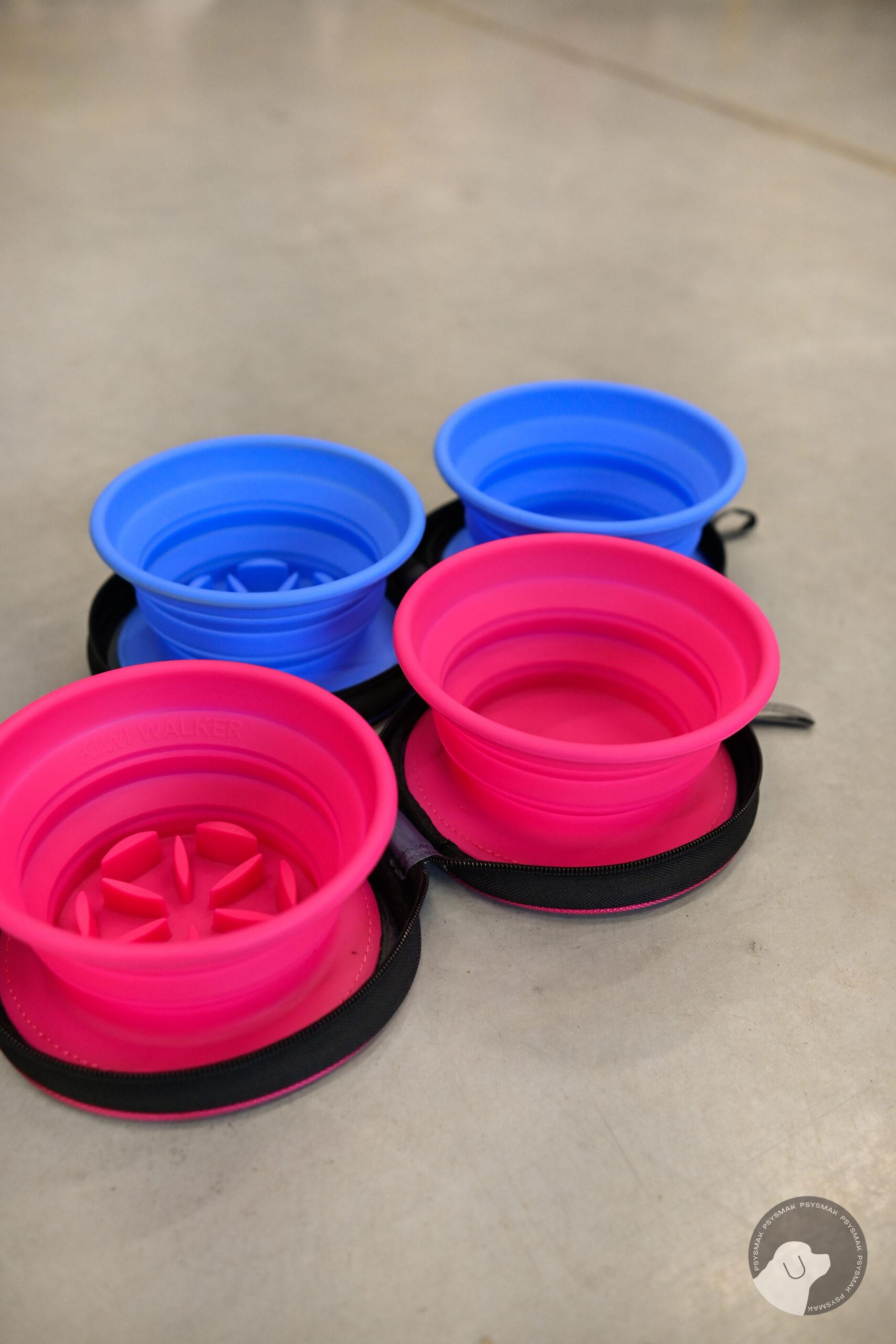 Kiwi Walker TRAVEL DOUBLE BOWL SLOWFEEDER miski turystyczne różowe