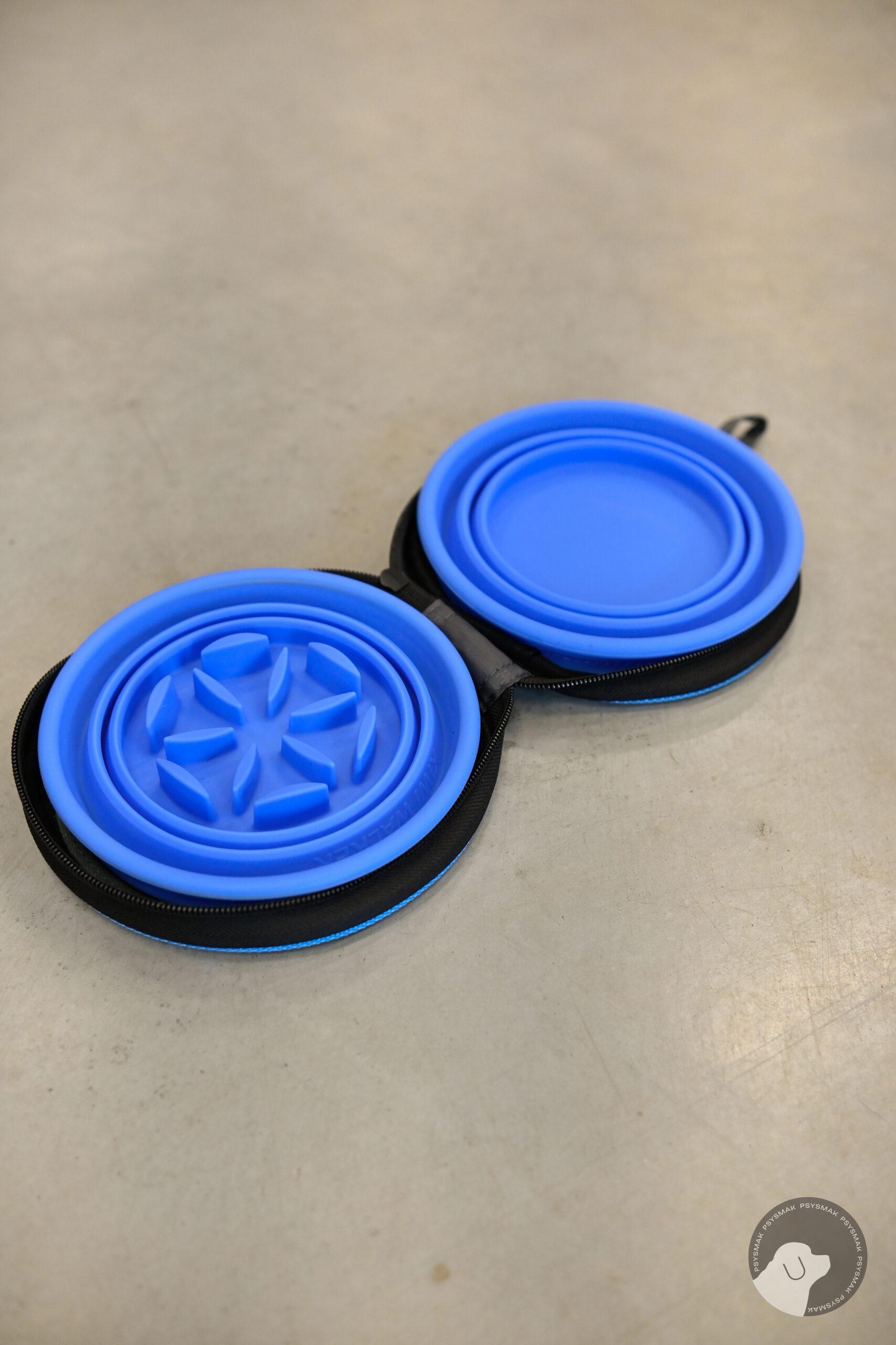 Kiwi Walker TRAVEL DOUBLE BOWL SLOWFEEDER miski turystyczne niebieskie