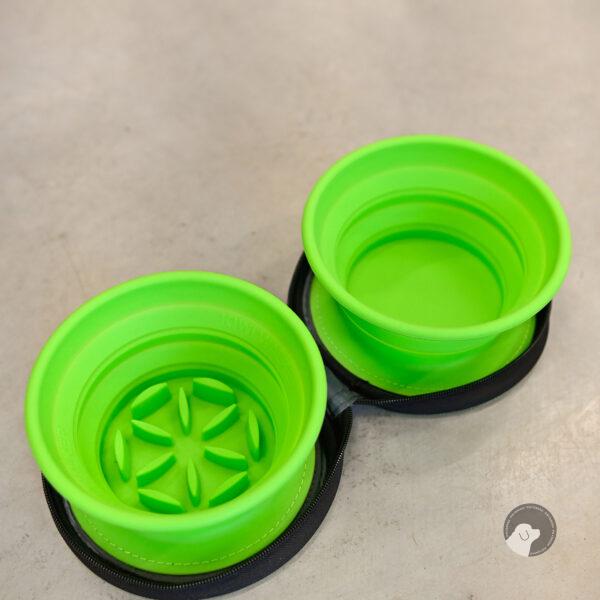 Kiwi Walker TRAVEL DOUBLE BOWL SLOWFEEDER miski turystyczne zielone