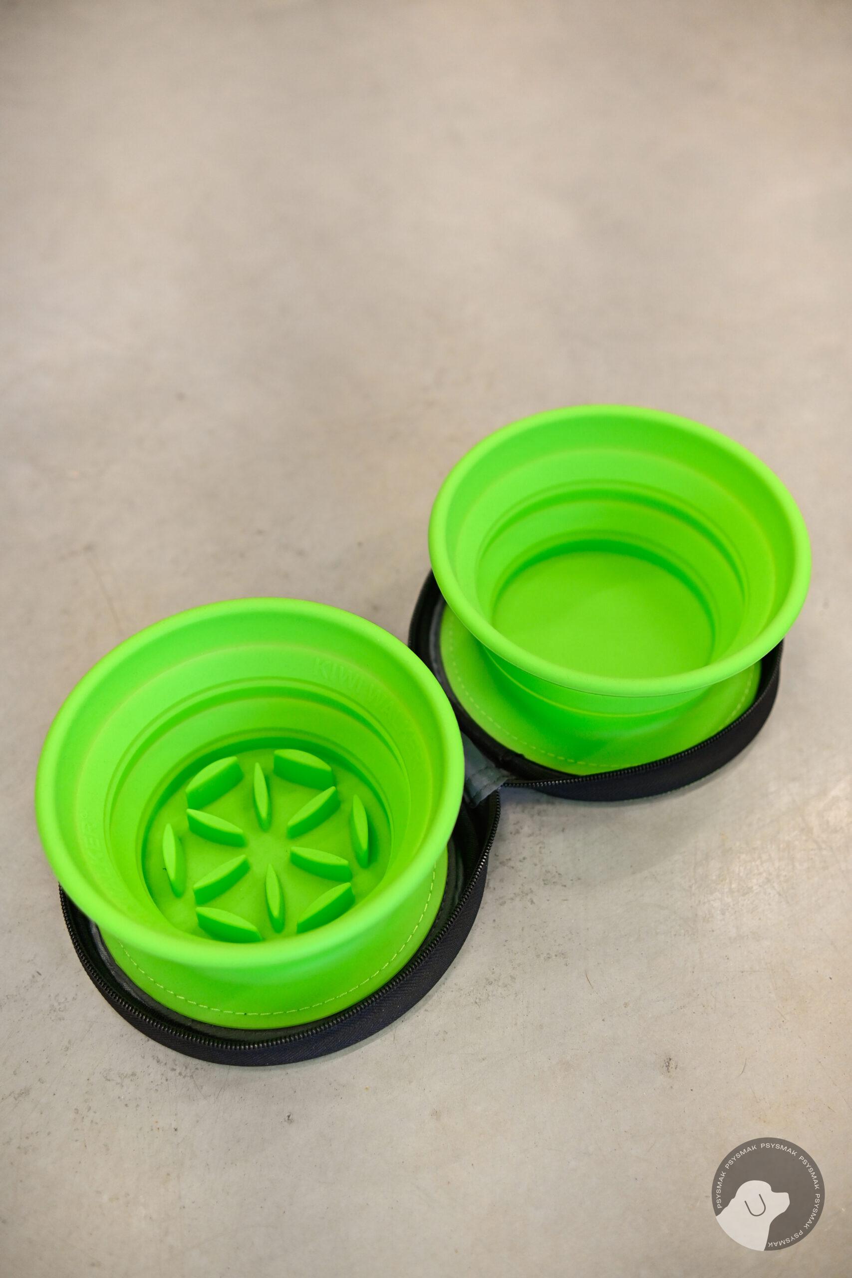 Kiwi Walker TRAVEL DOUBLE BOWL SLOWFEEDER miski turystyczne zielone