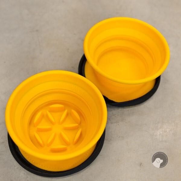 Kiwi Walker TRAVEL DOUBLE BOWL SLOWFEEDER miski turystyczne żółte