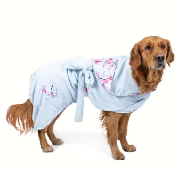 Max&Molly Bathrobe Cherry Bloom - szlafrok miękki i chłonny, wzór błękitny w kwiaty wiśni rozm L