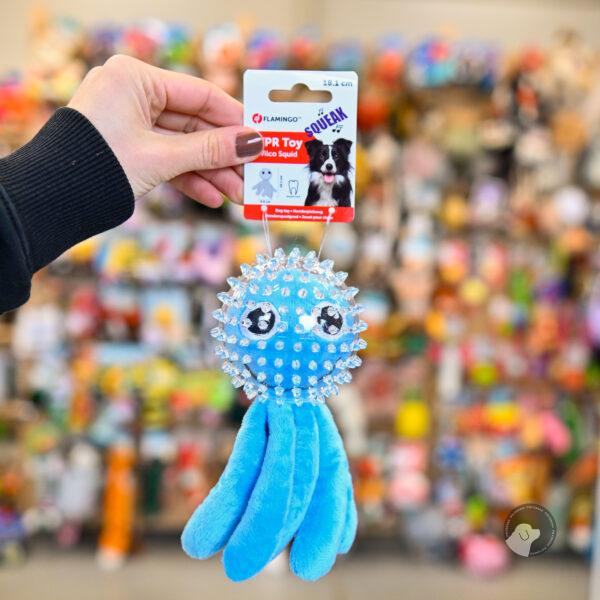 Flamingo Squid Blue - pluszowa ośmiornica dla psa z gryzakiem i piszczałką