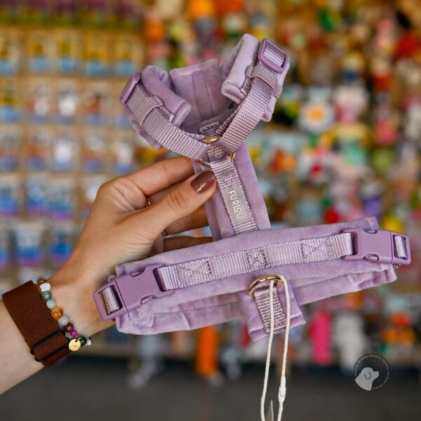FURLOU VELVET DOG HARNESS - aksamitne lawendowe szelki dla psa XS - L
