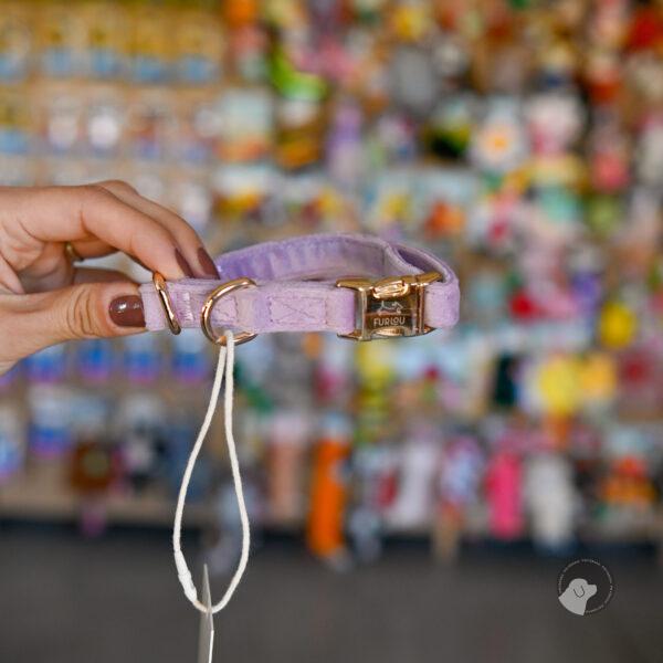 FURLOU VELVET DOG collar lilac - aksamitna jasno fioletowa obroża S-L