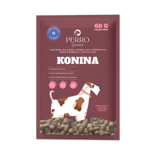 Karma tłoczona na zimno PERRO Gourmet Konina – formuła dla psów dorosłych średnich i dużych ras 60 g próbka