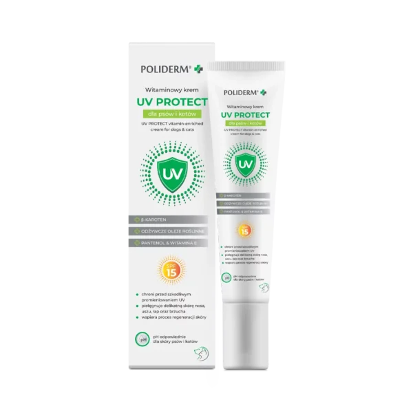 POLIDERM® UV PROTECT – silnie nawilżająca witaminowa formuła z filtrem UV dla psów i kotów 15 ml
