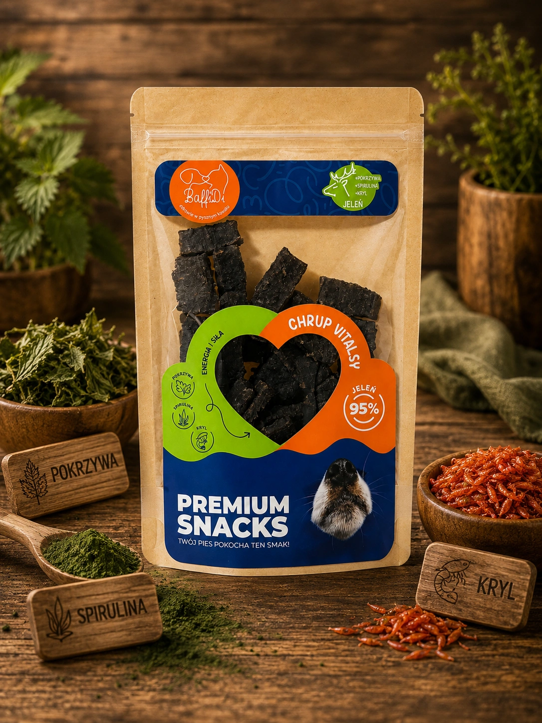 ChrupVitalsy dla psa - jeleń z pokrzywą spiruliną i krylem 90g